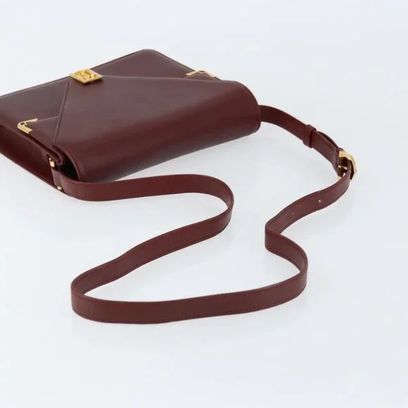 Authentic CARTIER Must Line Shoulder Bag Leather Bordeaux Gold
